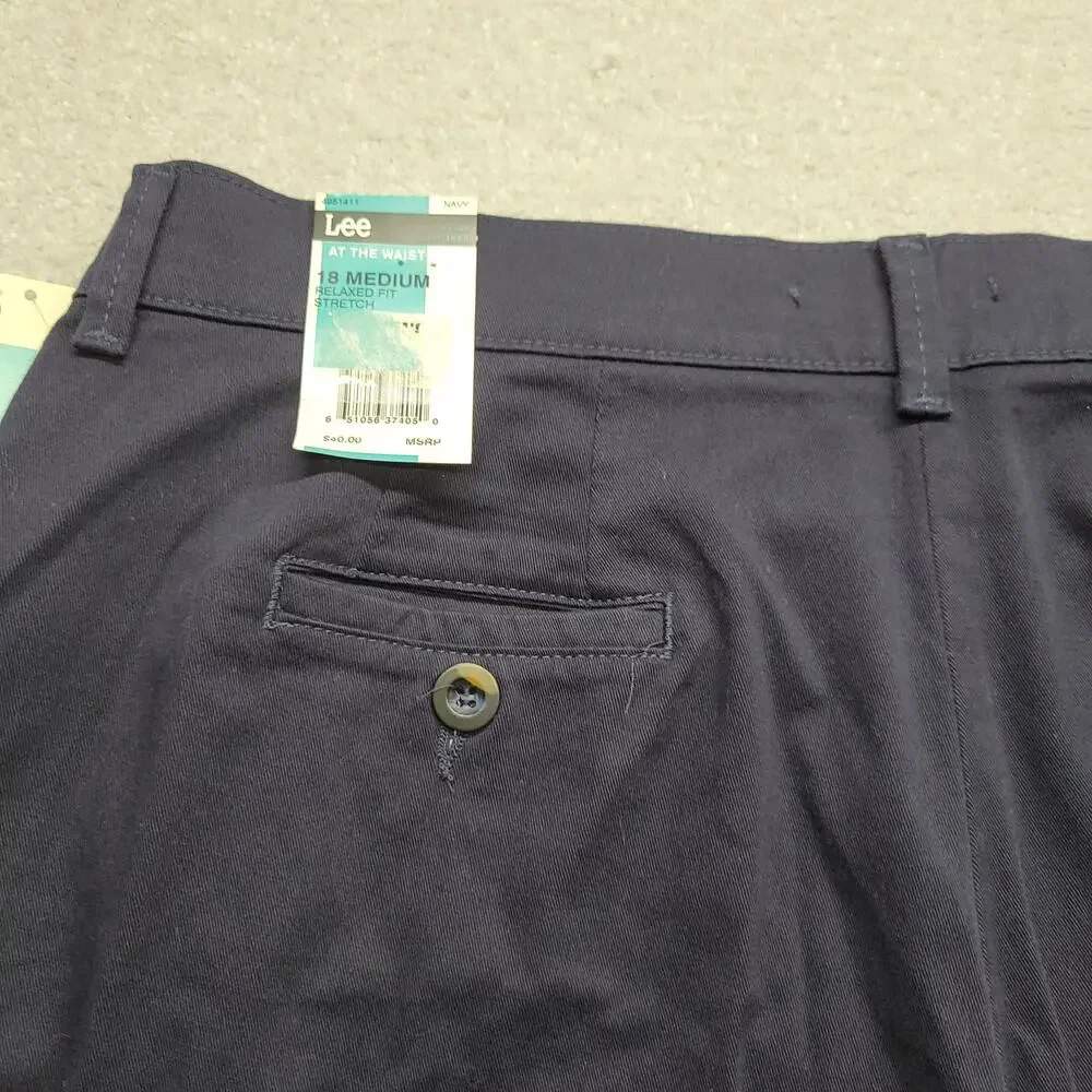 Lee Womens 18 Medium Navy Relaxed Fit Straight Leg Stretch Dress Pants NWT
